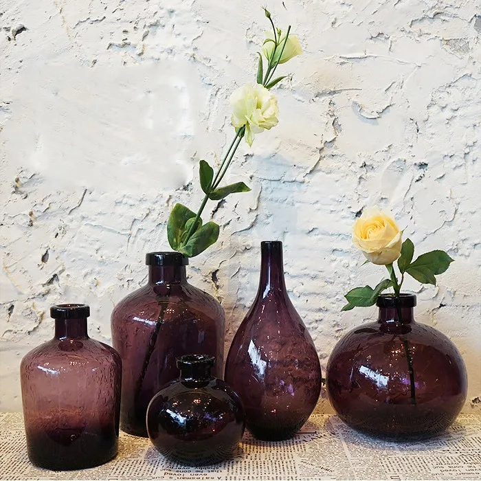 Modern clear colored ruleless bubble Pot-bellied small mouth glass ball vase