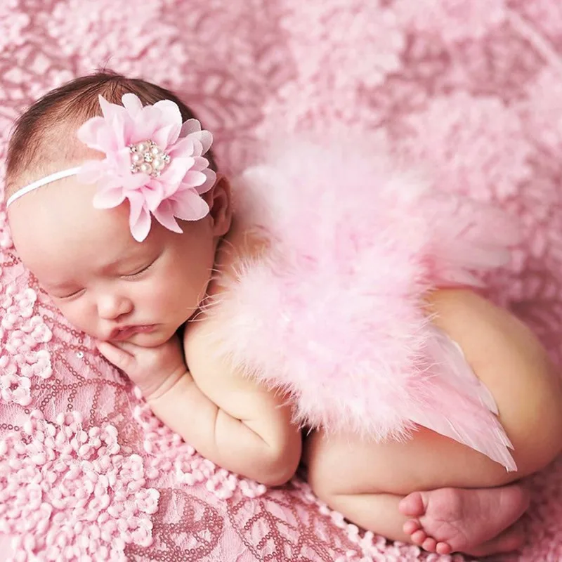 
HaoXie Baby Angel White Wing and Rhinestone Flower Headband Set Newborn Photo Prop one Set 