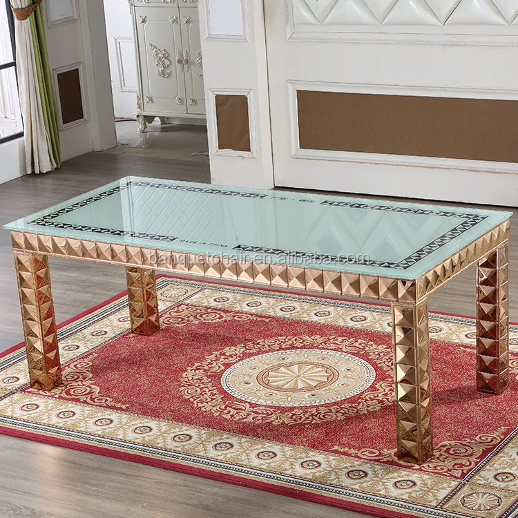 
Luxury antique rectangle glass top dining table and chair set 