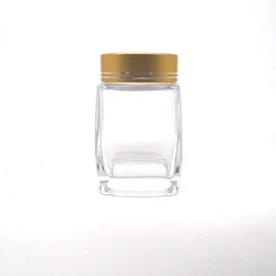 High quality empty square glass jar for honey with screw lid