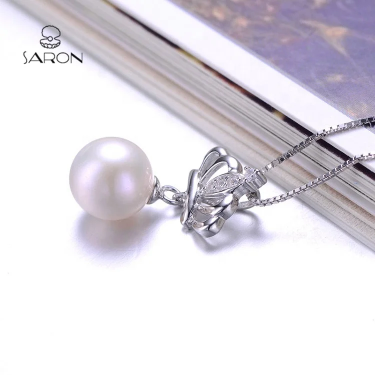 
Fashion 925 Sterling Silver Crown Mounting Freshwater Pearl Pendant For Charm Necklace 