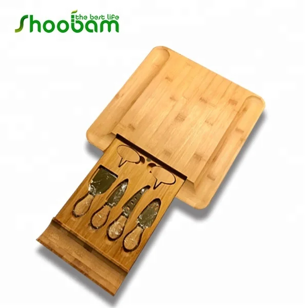 Доска из бамбукового сыра со встроенным выдвижным ящиком, бамбуковыми маркерами и магнитом для блокировки ящиков. Рождественский подарок!