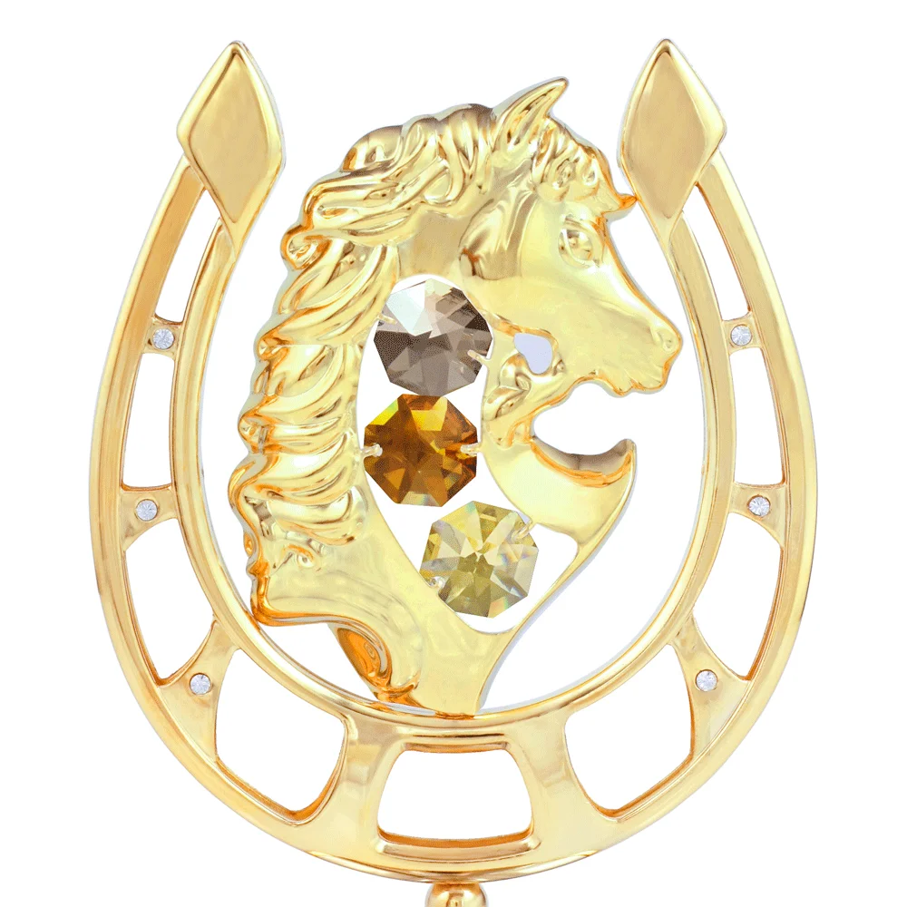 Crystocraft Gold Plated Metal Business gift Decorated with Brilliant Cut Crystals Horse with Horseshoe