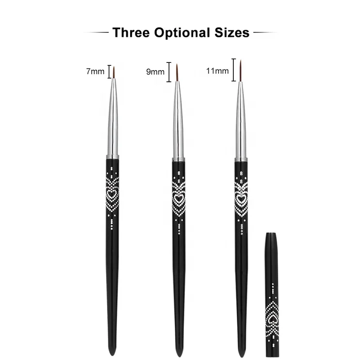 Black Metal Handle With Heart Shape Extra Fine Thin Nail Art Drawing Manicure Pen Stripe Nail Liner Brush with Cap