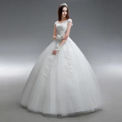 
SLS042YC Cheap Women Clothing Dress for Bride Cap Sleeves Full Lace Tiered Slim Waist Princess Ball Gown Wedding Dresses 2019 