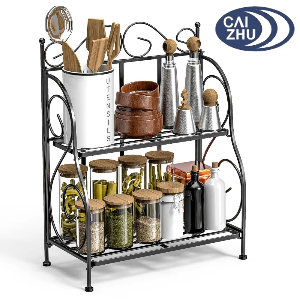 Countertop Collapsible Kitchen Bathroom Shampoo Rack  2 Tiers Spice Rack Decoration Flower Stand