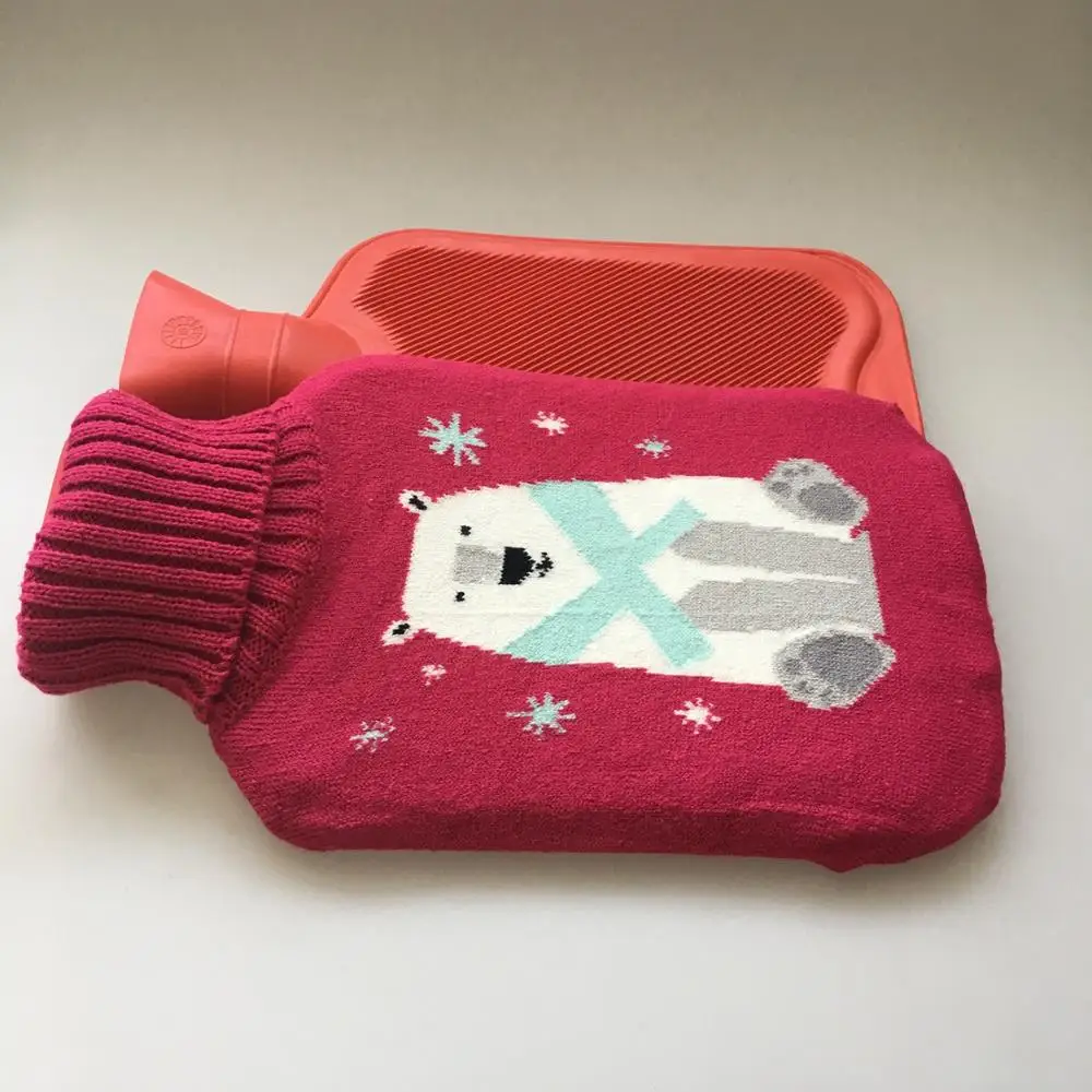 
popular grey knitted cover with BS standard high quality hot water bottle in natural rubber 