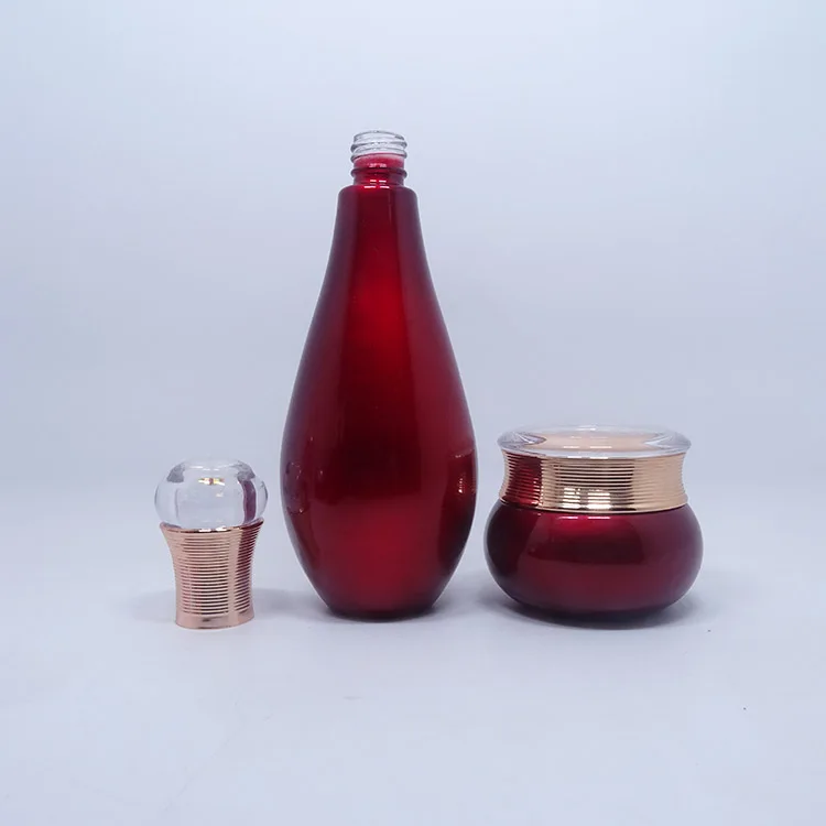  Cosmetic glass red eco friendly pink bowling pin pump lotion bottle with gold