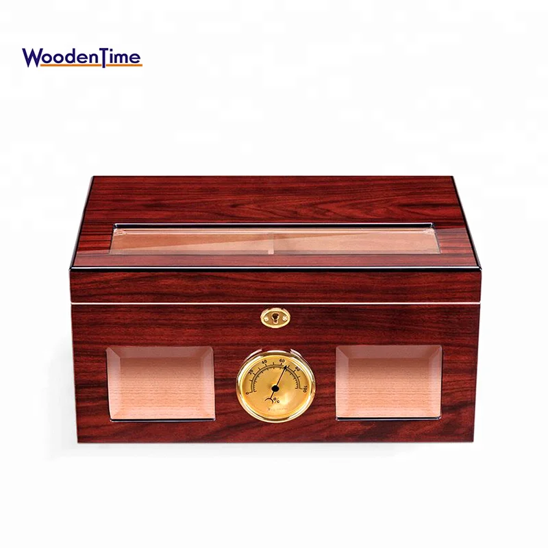 Factory Price customized cedar wood premium handmade humidor with real veneer wooden cigar humidor box
