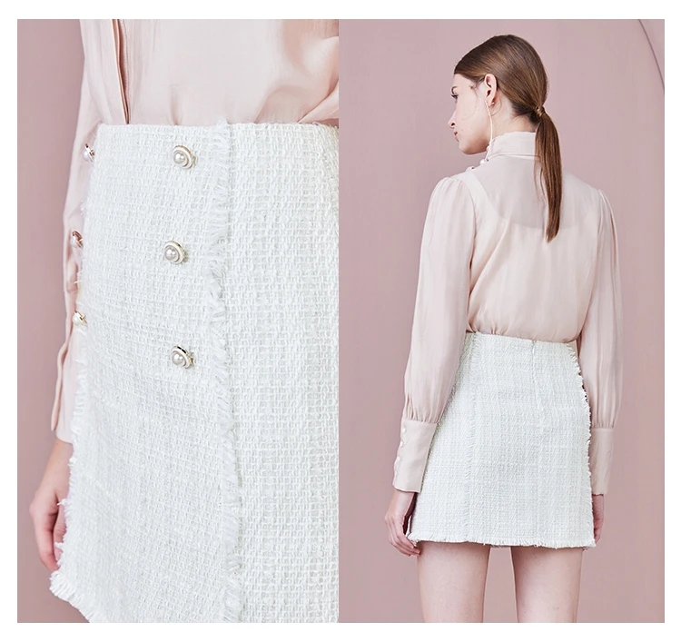 Women Fitting High Waisted Mini Length Pearl Button Jacquard Skirt