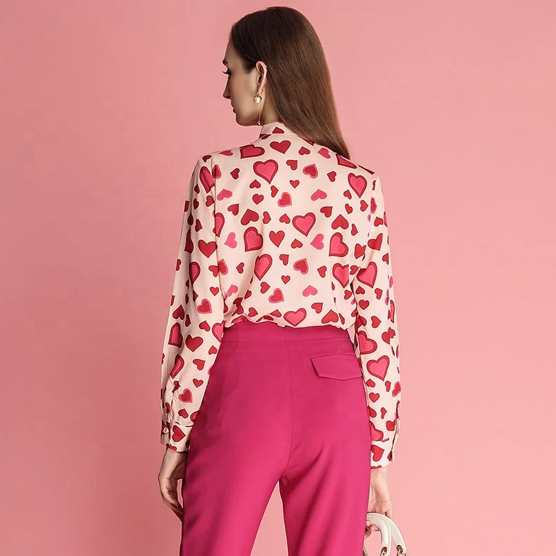 Custom Label Bow Collar Fashion Shirt Chiffon Blouse Women 2019