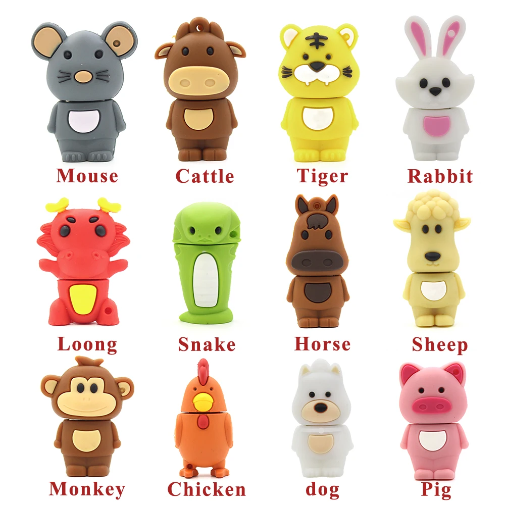 Zodiac Usb Flash Drive Pendrive Pen Drive Cute Chinese Cartoon PVC 8GB 16GB 32GB A-class Flash Chip USB 2.0 Customized Package