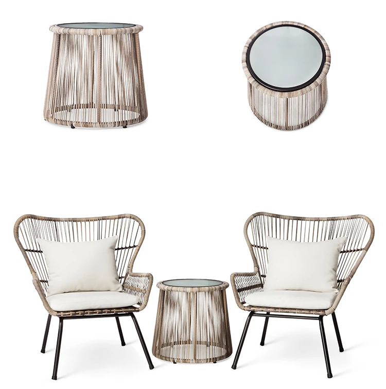 
Patio modern round rattan wicker handmade woven sofa chair metal legs for table 