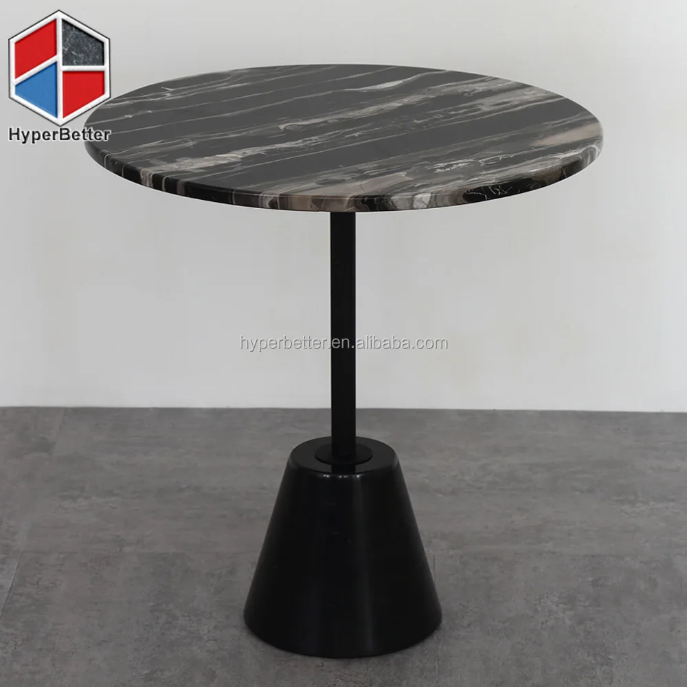 Fashionable black white round marble coffee table top golden stainless steel tulip base