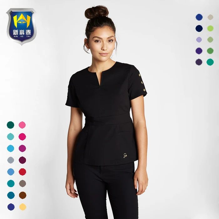 Fantastic Fit Stylish Practical Cut Nail Salon SPA Scrub Top Uniform