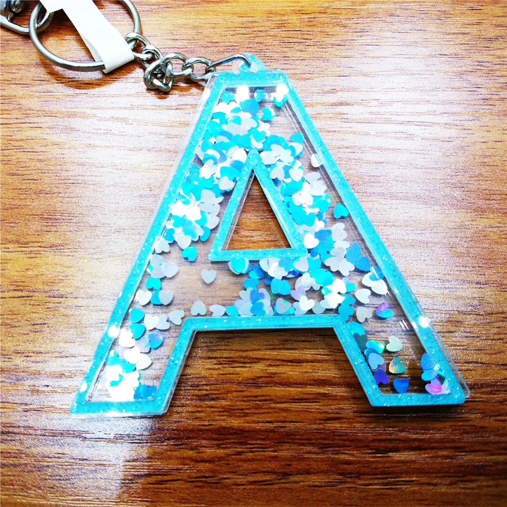 Free Sample Heart Letter Custom Acrylic Keychain Glitter Keychain Charms