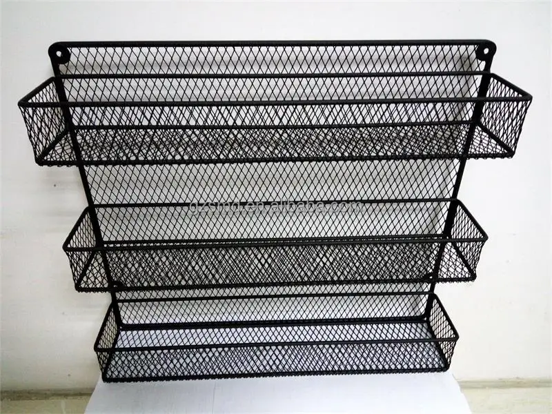 Factory Wholesale 3 4 5 Tiers Wall Mounted Metal Wire Kitchen Storage Rack Mesh Spice Organizer Shelf