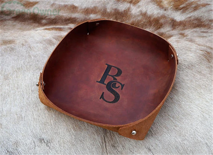 Custom LOGO Leather Valet Tray for Coins Collection, serving trays, Leather Tray for Jewelry