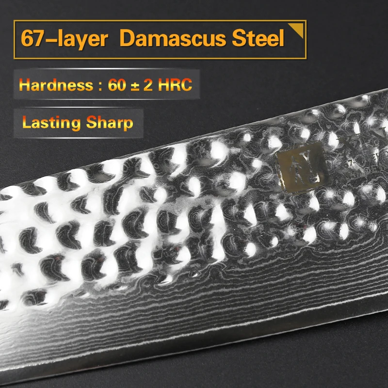 Professional Japanese Damascus Stainless Steel Kitchen Chef Knife 9 Inch Carbon Steel Pakka Wood Handle