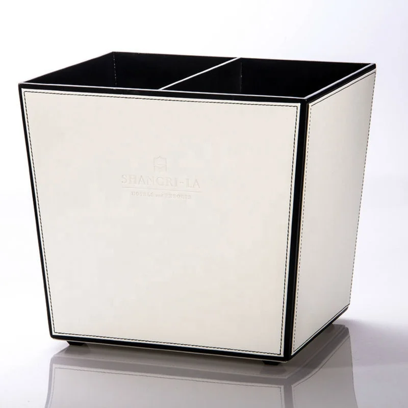 
New Design Unique Recycling PU Leather Wooden Trash Bin for Shangri-La 