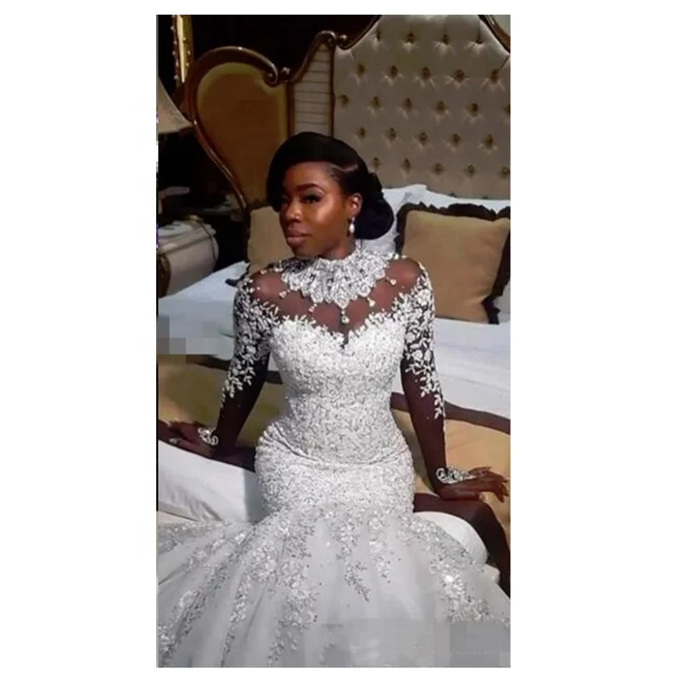 Nigerian Fashion Mature woman Fish Wedding Dresses With Pearls