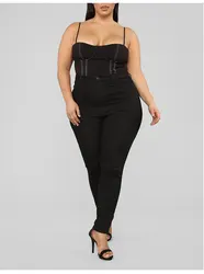 Gallus Plus Size Embroidery Black Overbust Top Sexy Bodysuits For Women