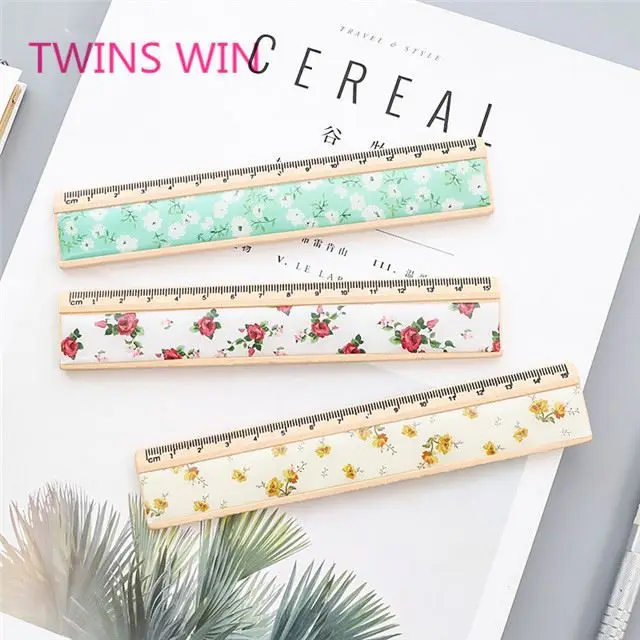Рекламная фабрика, корейские канцелярские товары, список с ценой, милый цветочный дизайн, деревянная складная линейка 15 см для детей