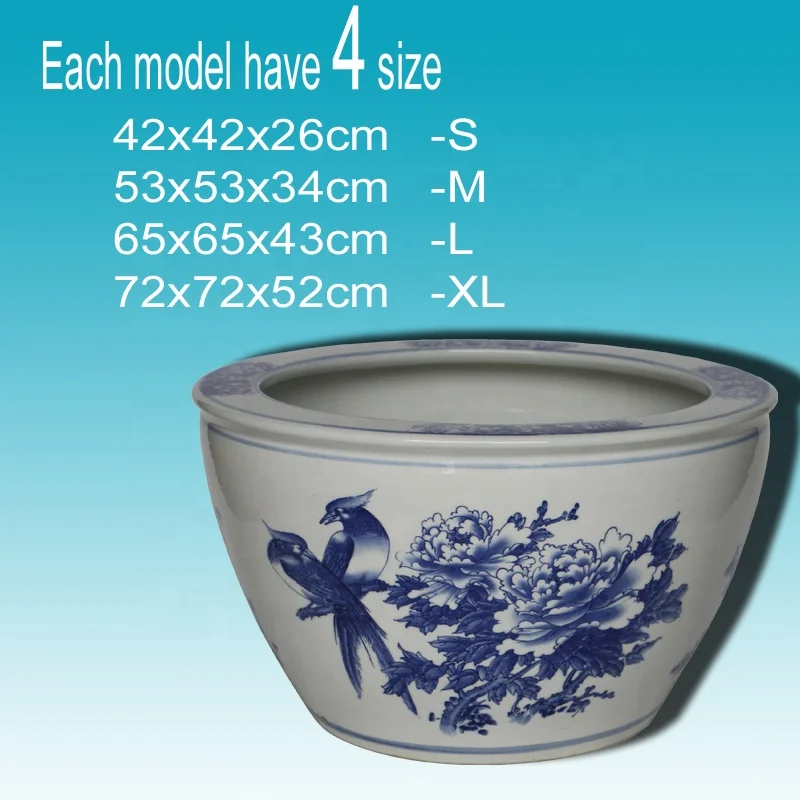 ceramic bonsai pot  birds and flowers painting blue and white porcelain indoor outdoor decorative  for good sale