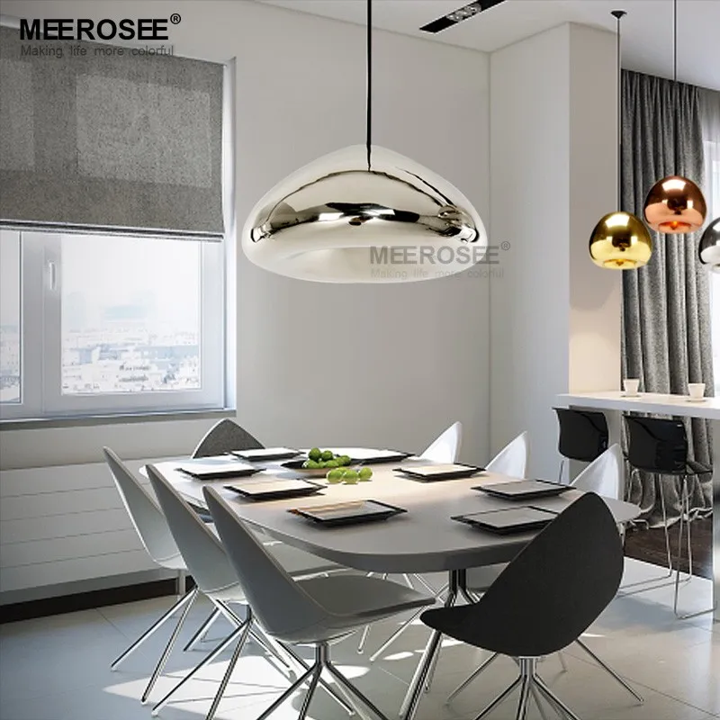 MEEROSEE Glass Shade Dome Pendant Light Hanging Stained Glass Lamp MD83009A