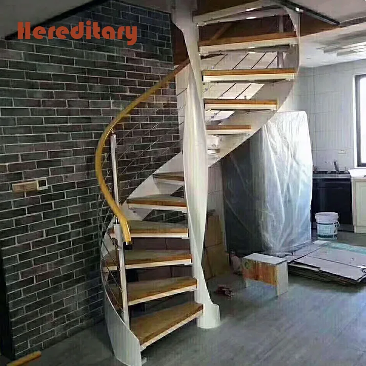 2022 wood step indoor easy installation arc spiral staircase design