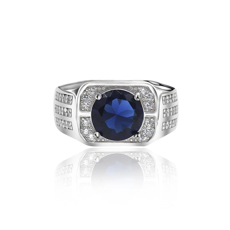 Malaysia 925 Sterling Silver Big Blue Stone with Cubic Zircon Men Ring Wedding Engagement Ring for Man Women Jewelry