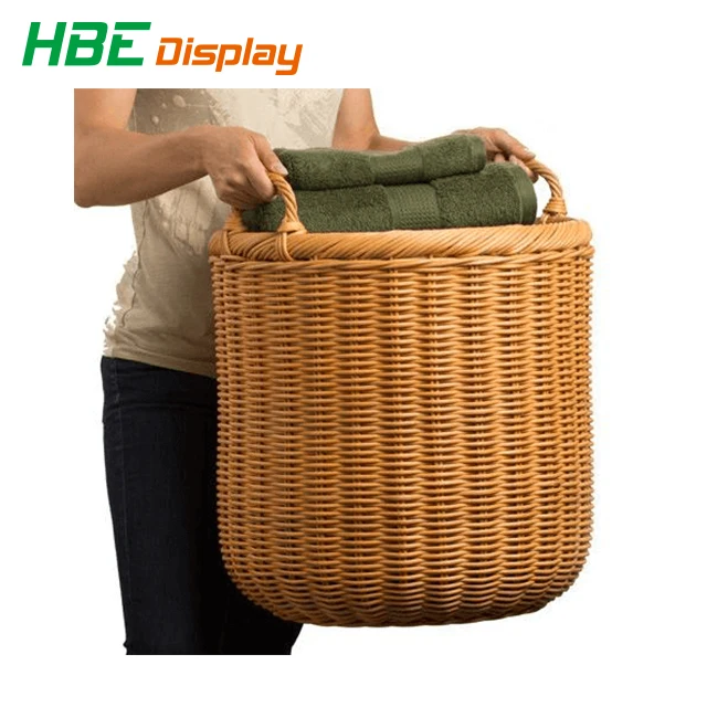 light Brown Oval Hand Woven Willow Wicker Storage Picnic Shopping Hamper Basket