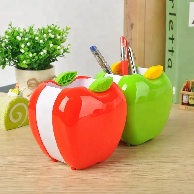 Pretty Good Red Green Apple Shape Pen Pencil Pot Holder Container Organizer For Office