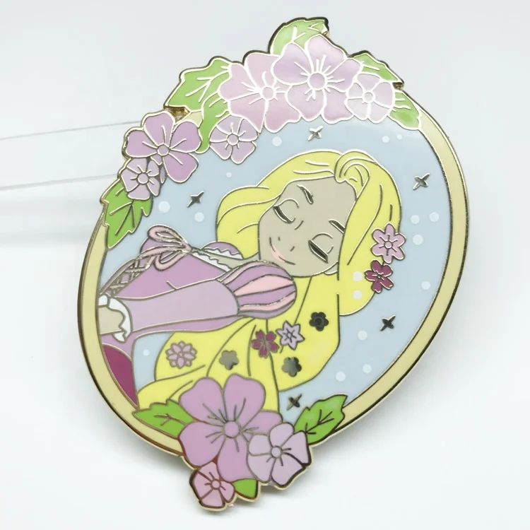 2.5 inches silk screen printing gold cute cartoon girl hard enamel pin Enamel Pin Manufacturer