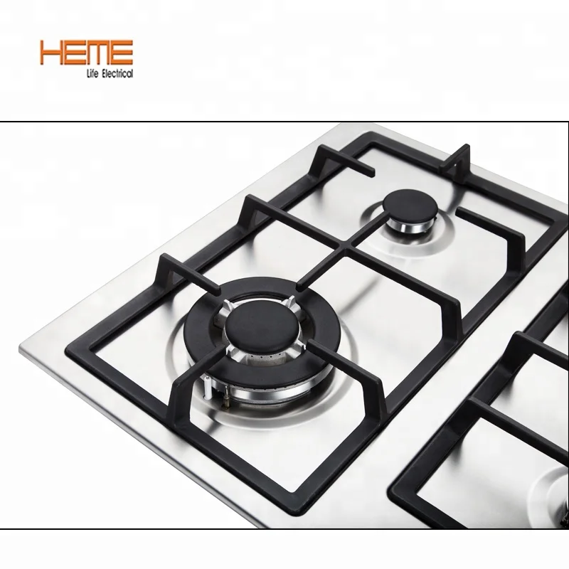Durable Cast Iron Pan Support Stainless Steel Gas Hob Battery Ignition 6 Burner Built In Gas Cooktop
