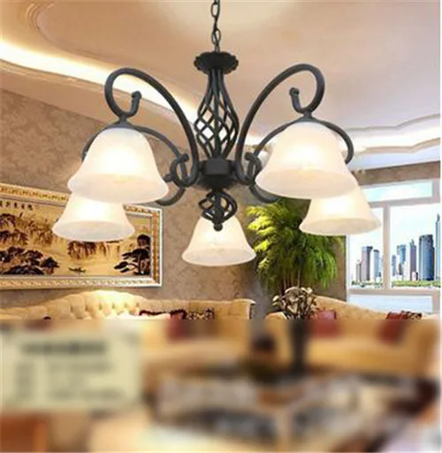 Vintage Wrought Iron Glass European Chandelier