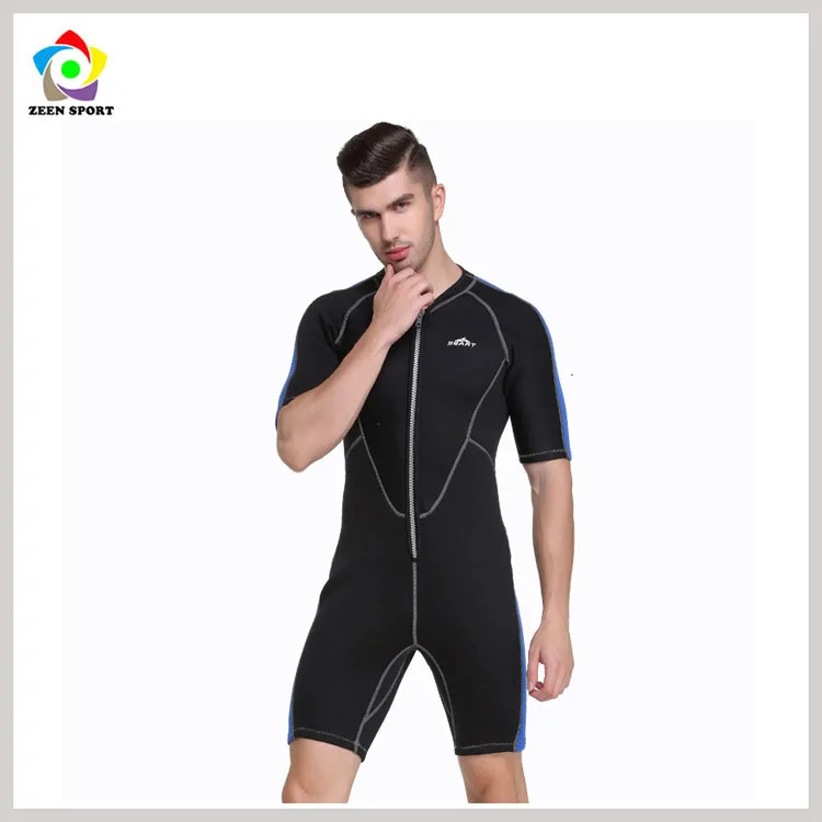 One Piece Short Neoprene Conjoined Diving Sleeve Suit Patchwork Round Collar