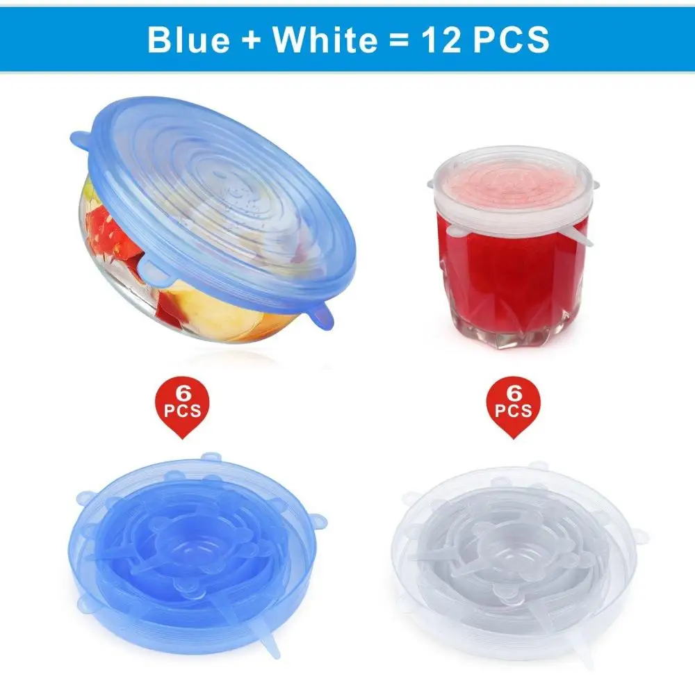 6-pack Reusable Suction Stretchable Seal Silicone Stretch Lids Set