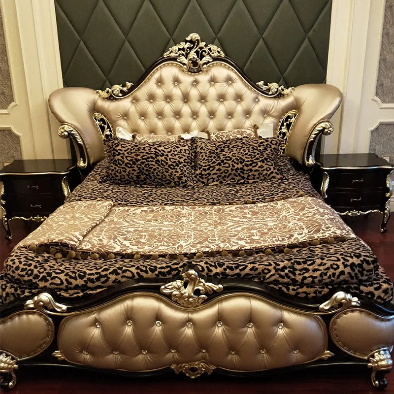 
modern european solid wood bed Fashion Carved 1.8 m bed french bedroom furniture c1901 