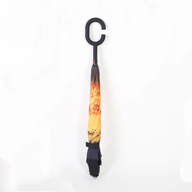 Eco-friendly double layer cover auto close extra large 27 inch inverted umbrella cars reverse