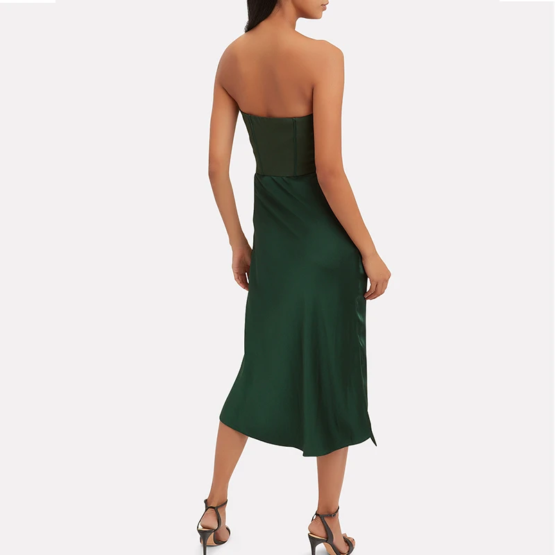 women sweet heart-neckline Strapless Bustier Asymmetric DressStrapless Corset styling boning Front slit sleeveless party dress