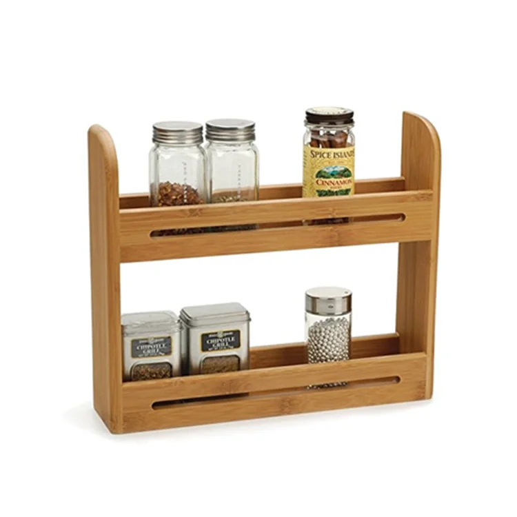 Top Selling Bamboo Wall Mounted Spice Rack Seasoning Stackable Organizer 2 Tier Healthy Waterproof