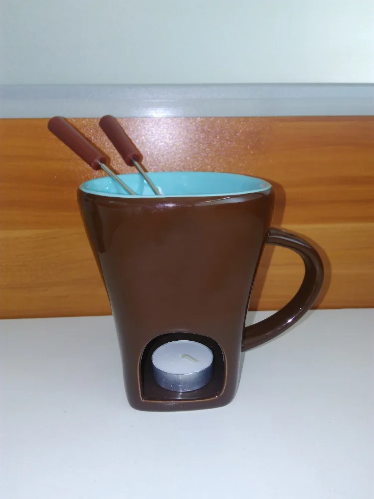 High quality Chocolate Cheese ceramic fondue set with candle and fork