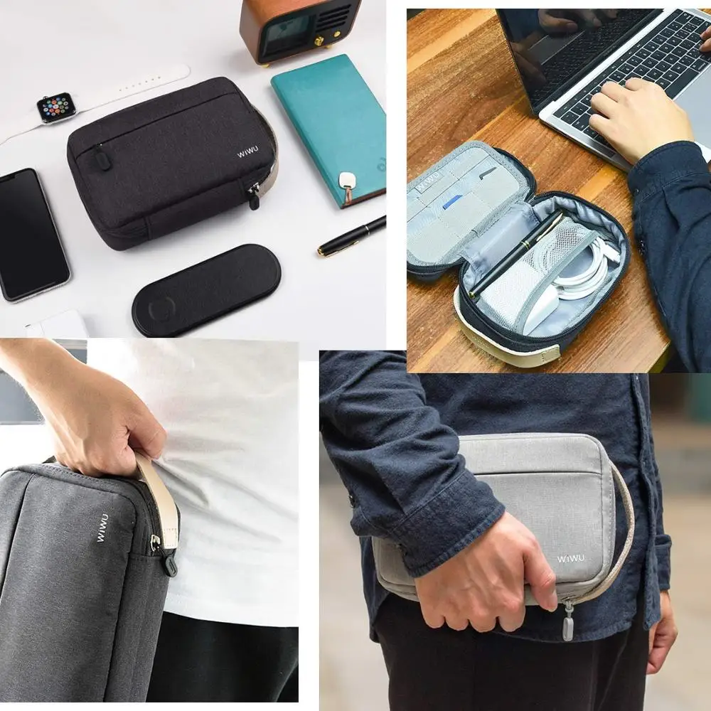 WIWU Double Layer Cable Organizer BagTravel Electronic for Cables Flash Disk USB Drive Charger Accessories Organiser Case