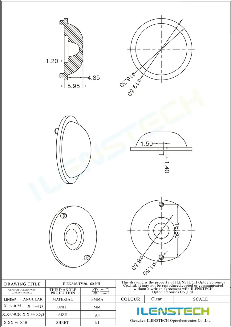 Акриловая светодиодная телевизионная линза 19,5 мм Светодиодная подсветка телевизионная оптическая линза