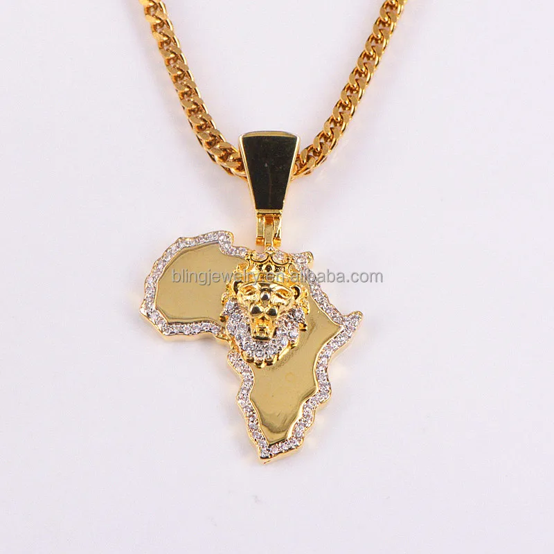 
Africa map shaped lion head pendant hip hop Jewelry 