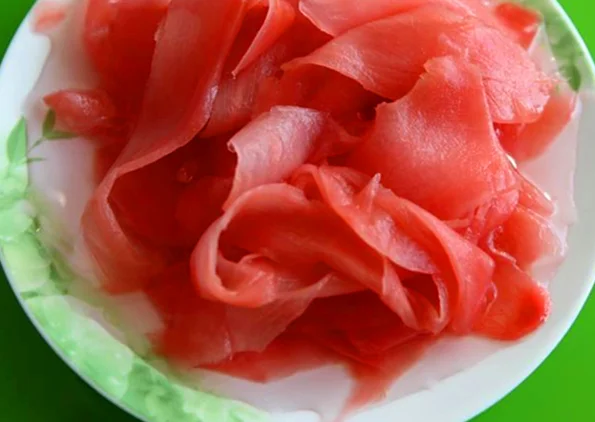 
white and pink sweet pickled fresh ginger Japanese sushi 