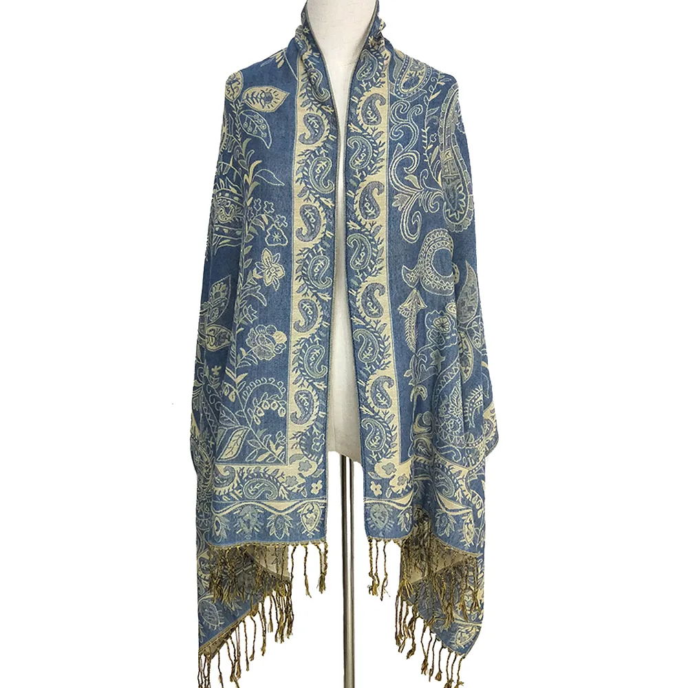 Classic Paisley Floral Pashmina Scarf Comfortable and Warm Shawl With Tassel for Ladies
