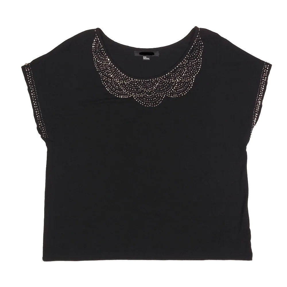 
Women Loose Fall Bat Wing Metallic Beaded Fashion Black Blouses 