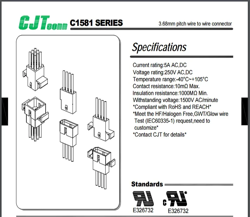 Equivalent connector part for MOLEX 1625-12P 1625-9P 1625-6P 3.68mm Housing